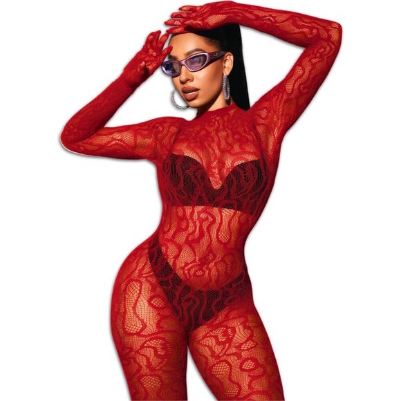 No Brand Pants - 🆕Women Red Sexy Fishnet Full Mesh Jumpsuit Body Stockings Halloween Costume